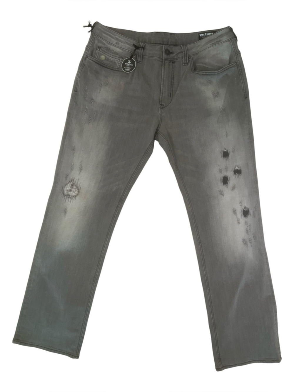 Sz 36x32 Men's Distressed Gray Jeans - Slim Straight Fit